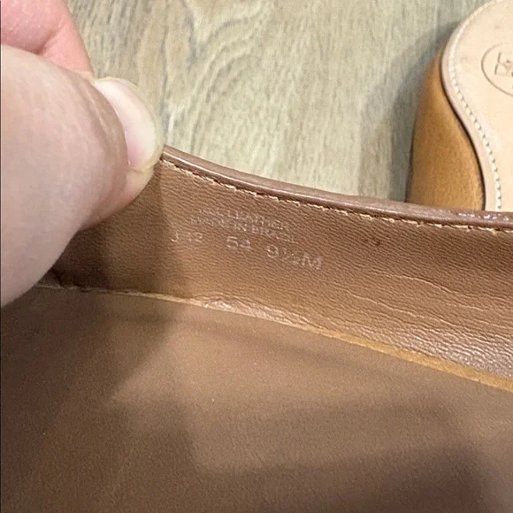 Tory Burch Royal Tan Pebbled Leather Peeptoe Ballet Flats Selma Gold NEW 9.5 - Picture 8 of 8